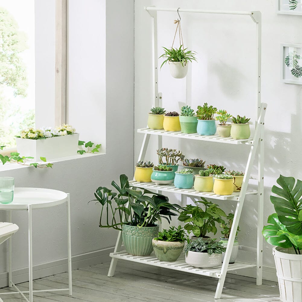 White 3-Tier Wooden Ladder Plant Stand (70×40×96cm) Lightsin UK 