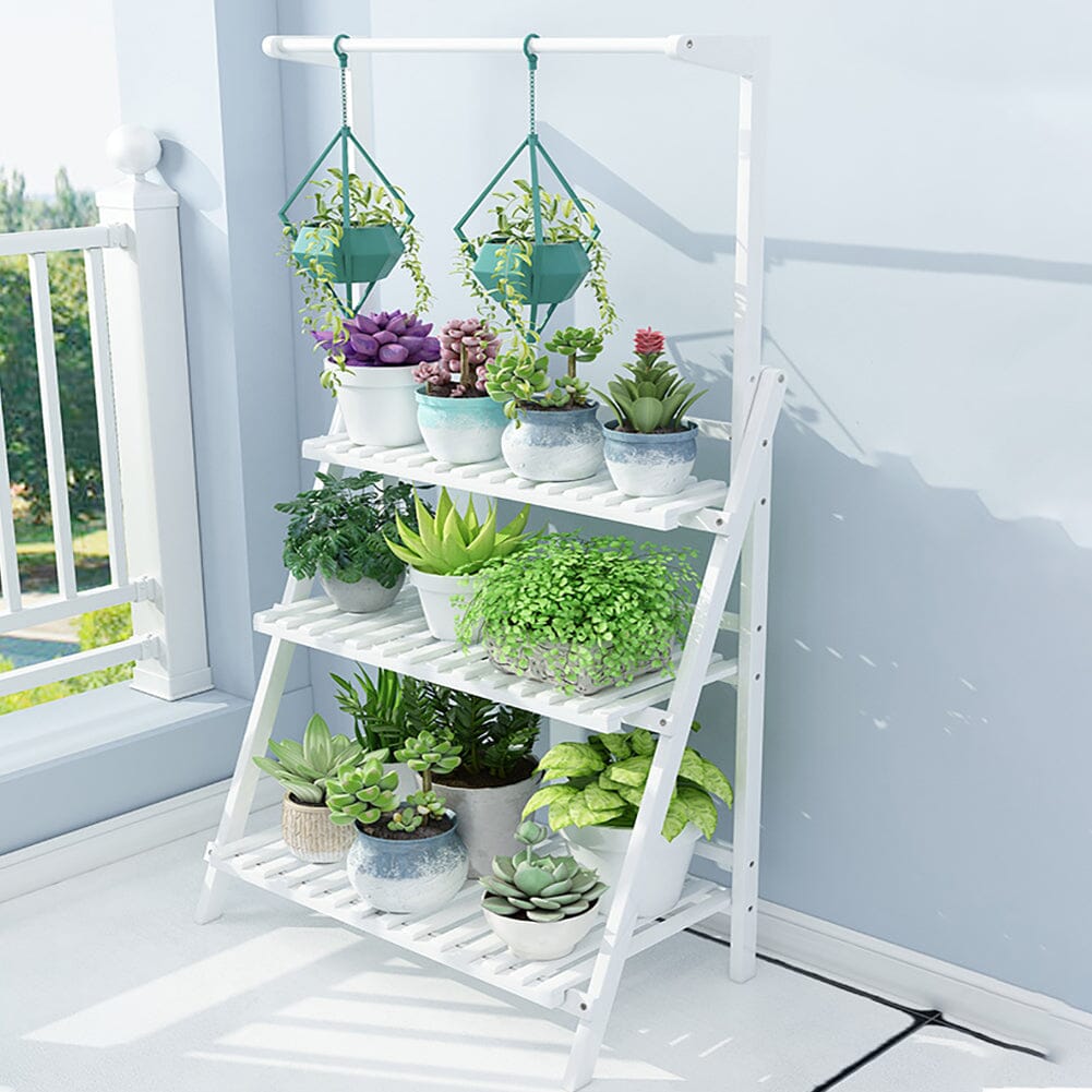 White 3-Tier Wooden Ladder Plant Stand (70×40×96cm) Lightsin UK 
