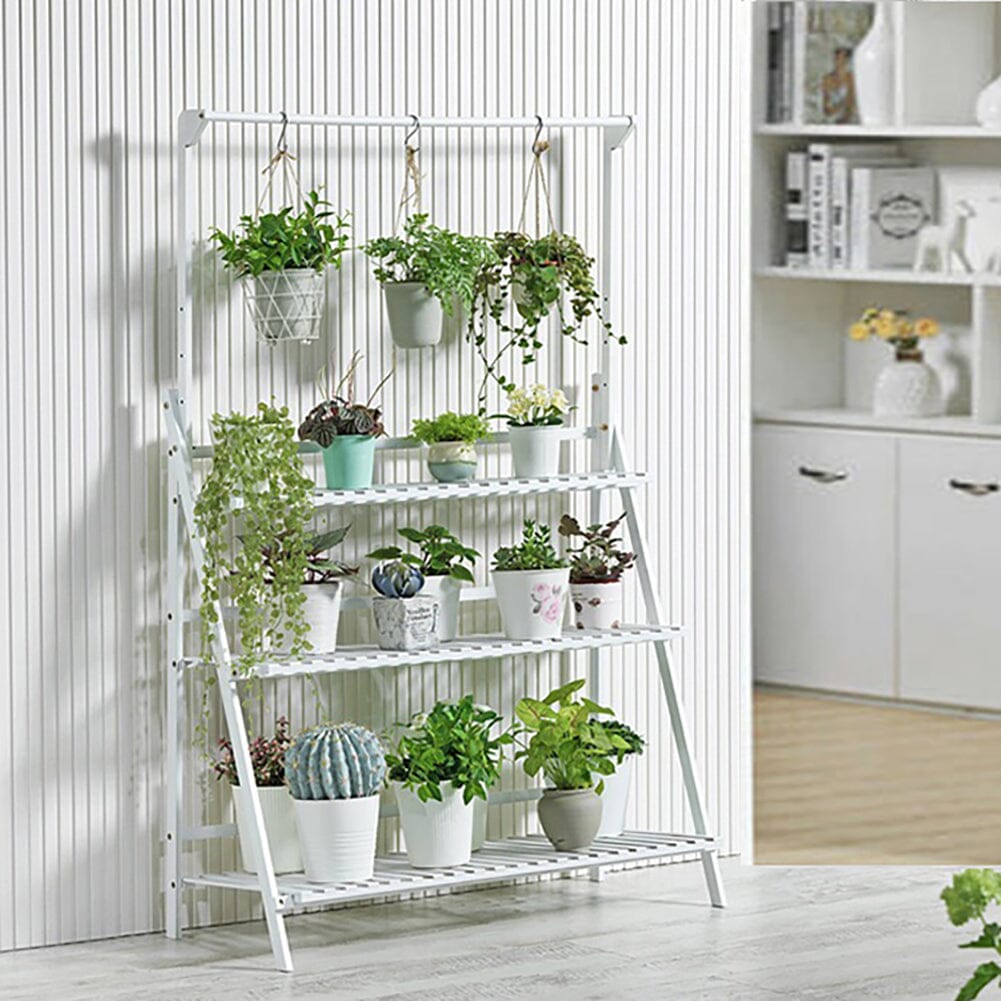 White 3-Tier Wooden Ladder Plant Stand (70×40×96cm) Lightsin UK 