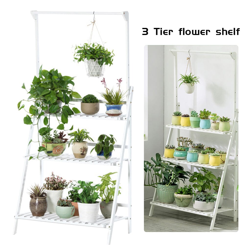 White 3-Tier Wooden Ladder Plant Stand (70×40×96cm) Lightsin UK 