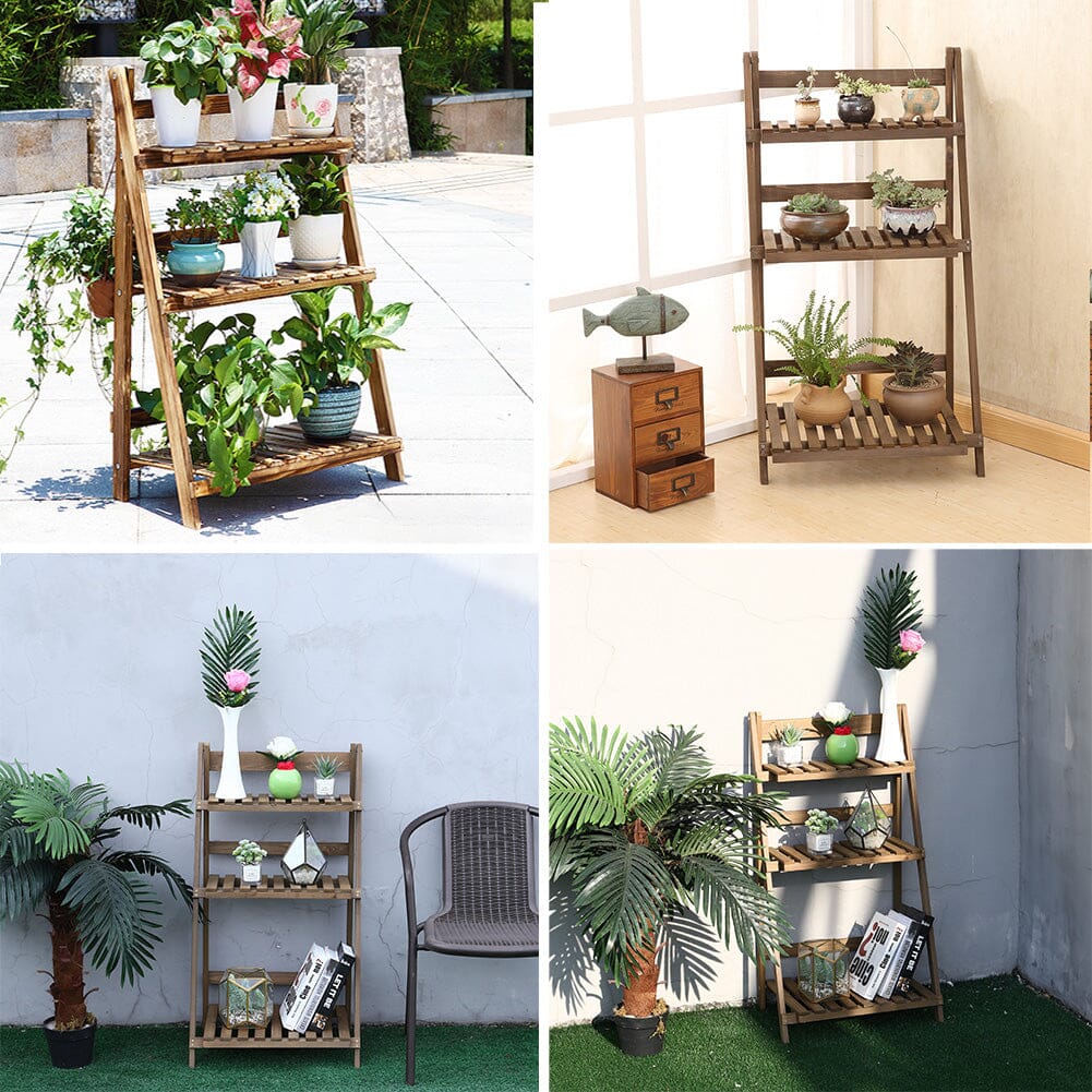 outdoor plant shelves and racks uk 3 Tier Wooden Flower Stand Plant Display Shelf Storage Rack Pot Holder – Living and Home