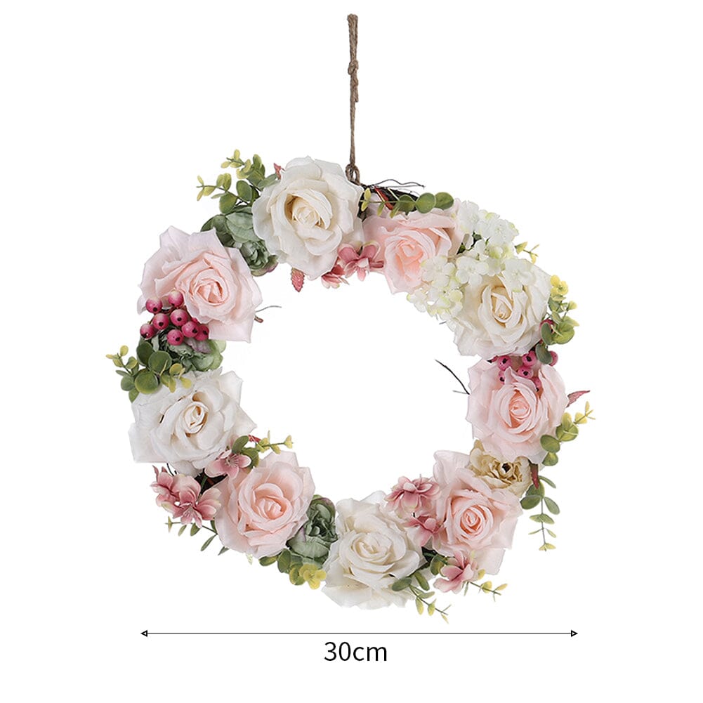 30cm Vintage Artificial Rose Wreath Hanging Floral Decoration Festival Supplies Living and Home 