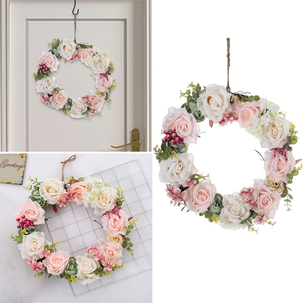 30cm Vintage Artificial Rose Wreath Hanging Floral Decoration Festival Supplies Living and Home 