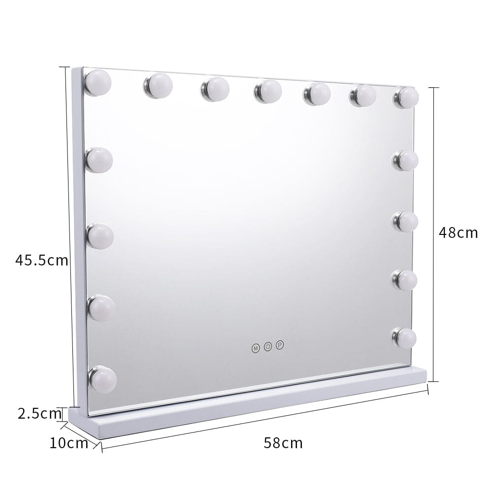 White Rectangle Tabletop Hollywood LED Vanity Mirror 58x48cm