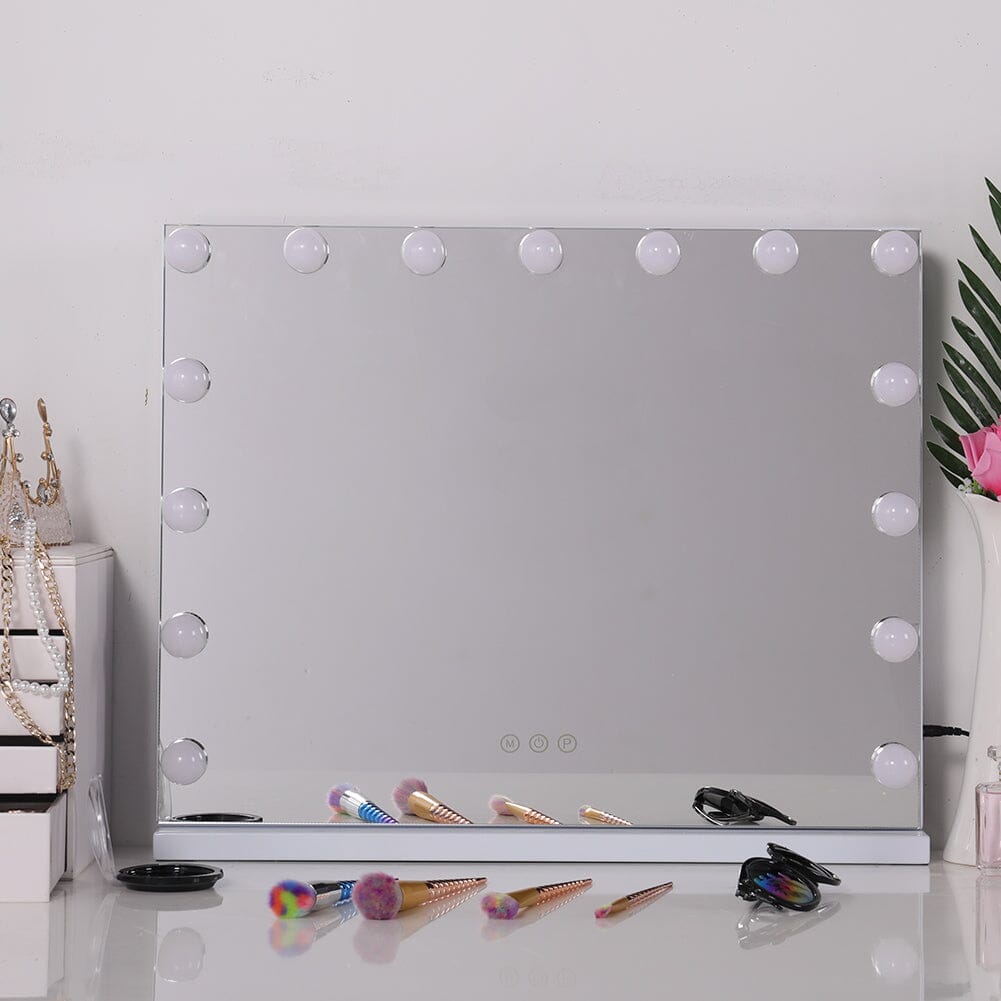 White Rectangle Tabletop Hollywood LED Vanity Mirror-58x48cm LED Make Up Mirrors Living and Home 