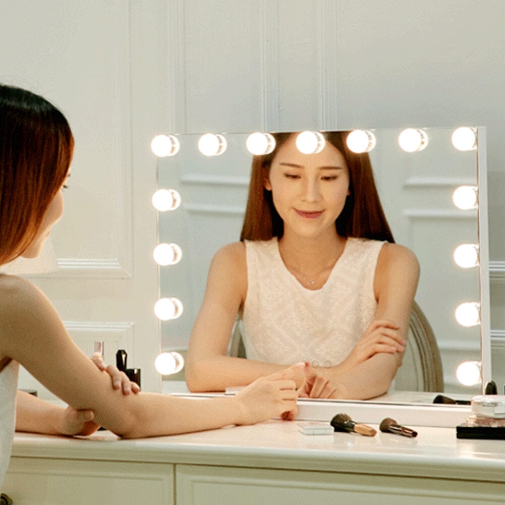 White Rectangle Tabletop Hollywood LED Vanity Mirror-58x48cm LED Make Up Mirrors Living and Home 