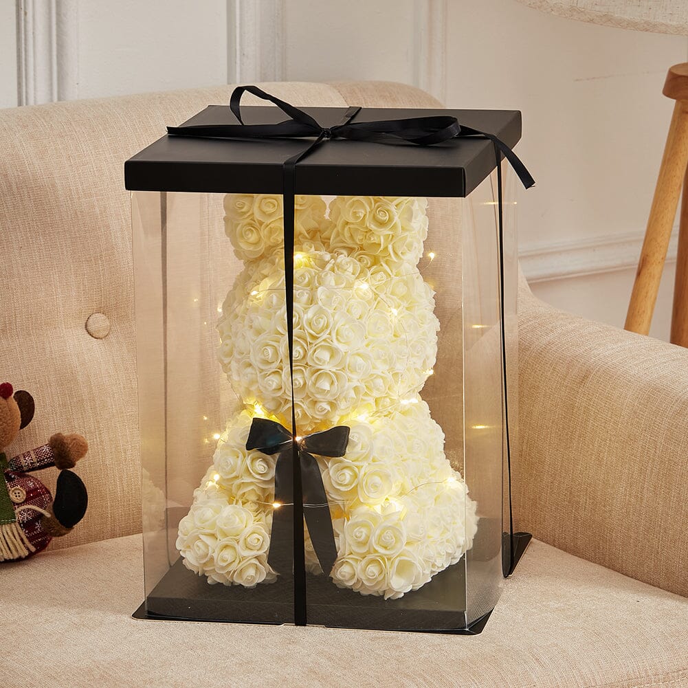 Simulation Foam Forever Rose Bunny Gift Box-White With Light String Living and Home 