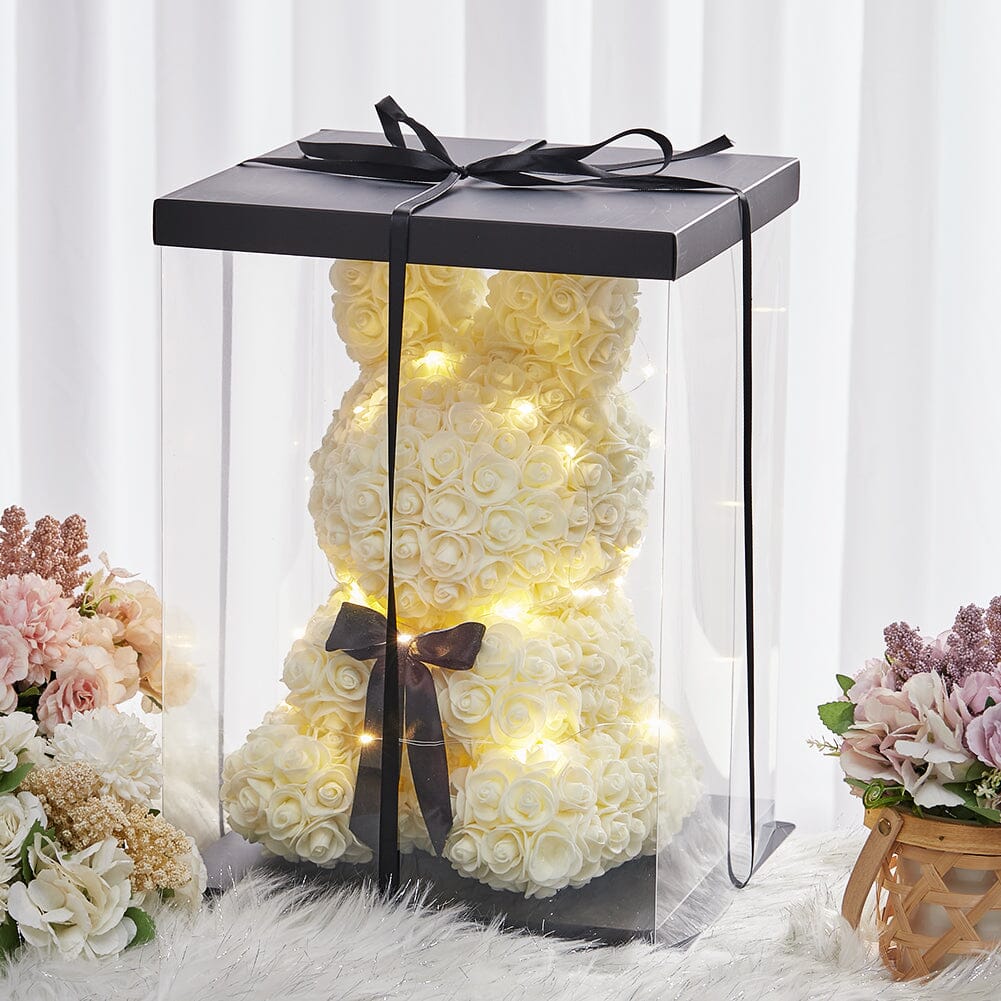 Simulation Foam Forever Rose Bunny Gift Box-White With Light String Living and Home 