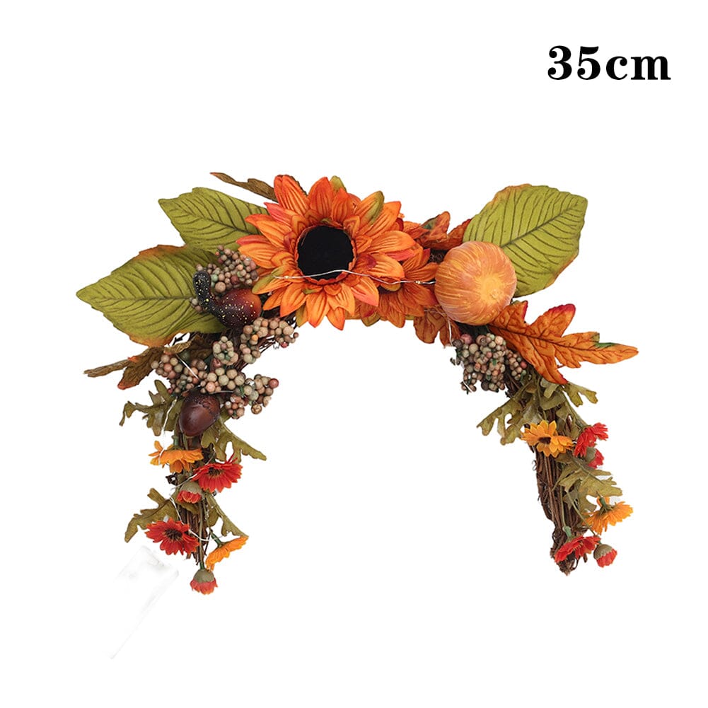 Autumn Sunflower & Chrysanthemum Wreath with Copper Wire Lights – 35cm Harvest Hanging Decor Living and Home 