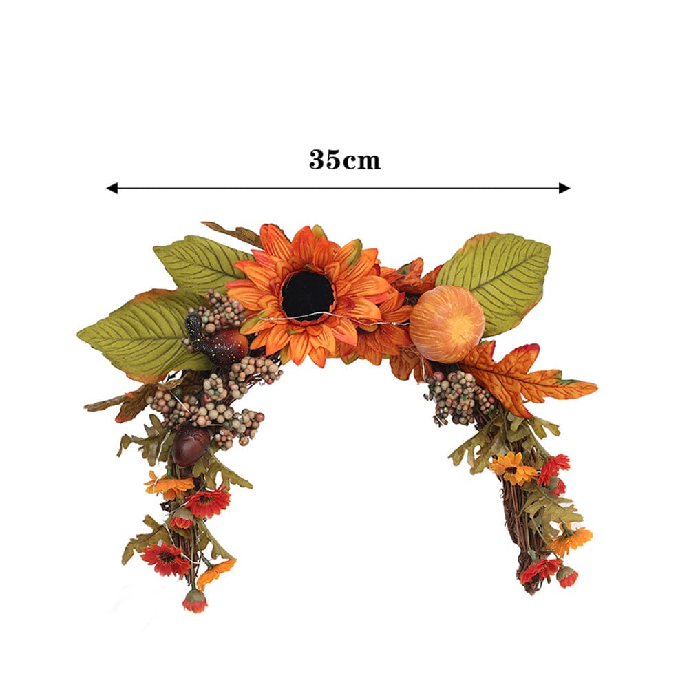 Autumn Sunflower & Chrysanthemum Wreath with Copper Wire Lights – 35cm Harvest Hanging Decor Living and Home 