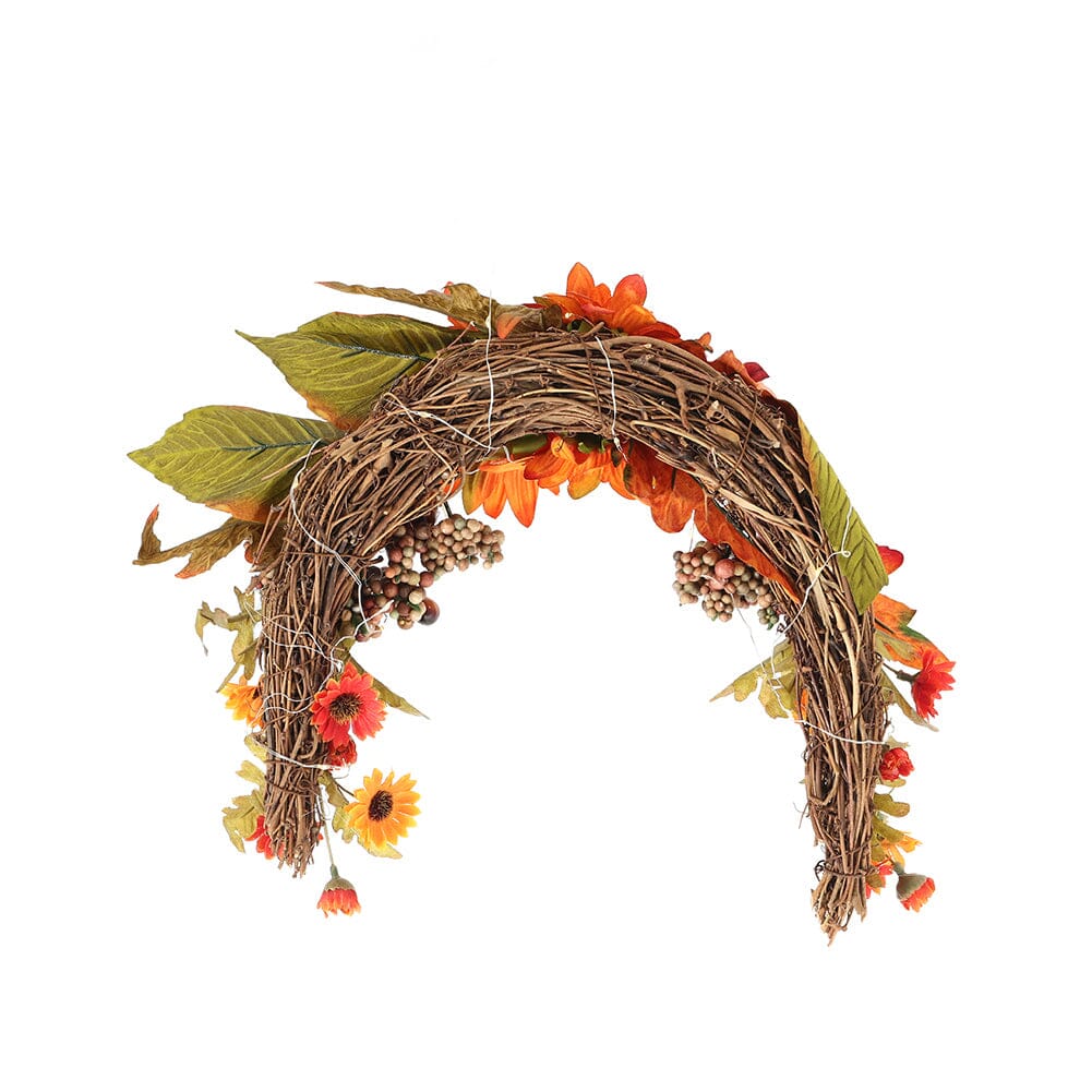 Autumn Sunflower & Chrysanthemum Wreath with Copper Wire Lights – 35cm Harvest Hanging Decor Living and Home 