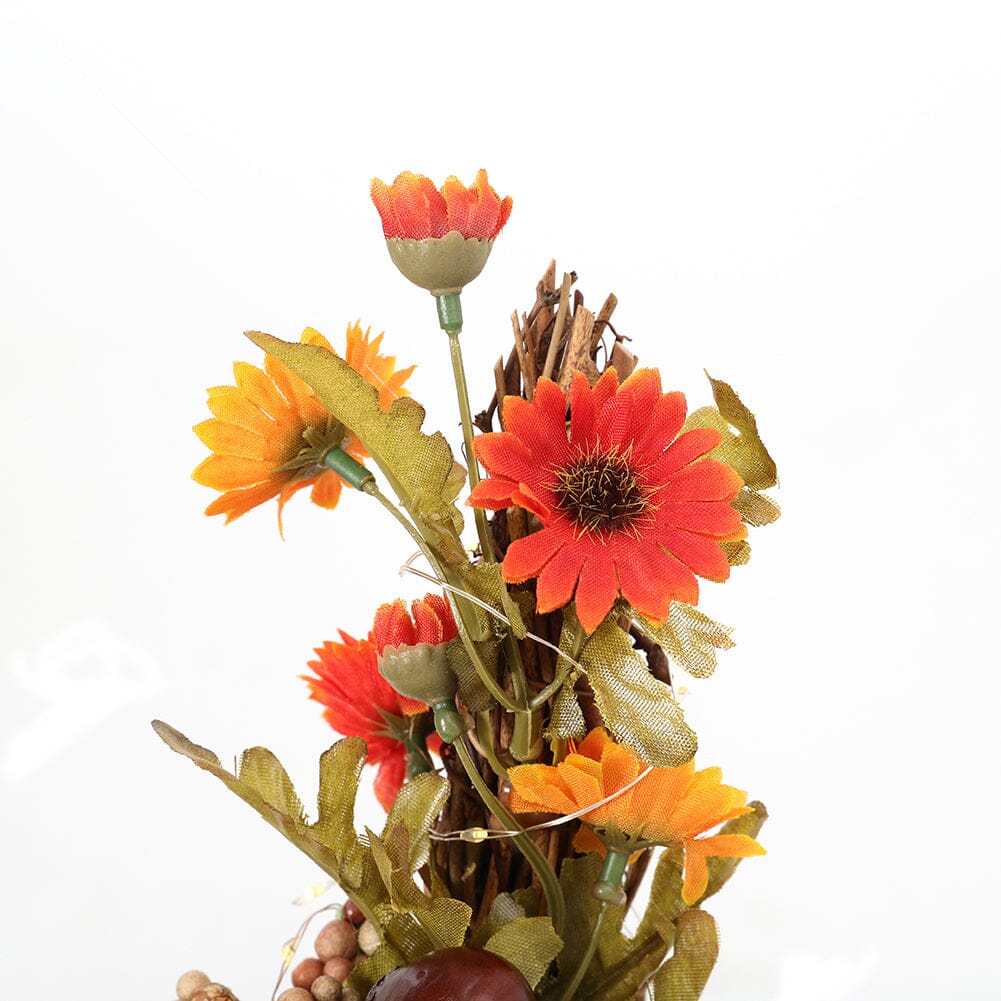 Autumn Sunflower & Chrysanthemum Wreath with Copper Wire Lights – 35cm Harvest Hanging Decor Living and Home 