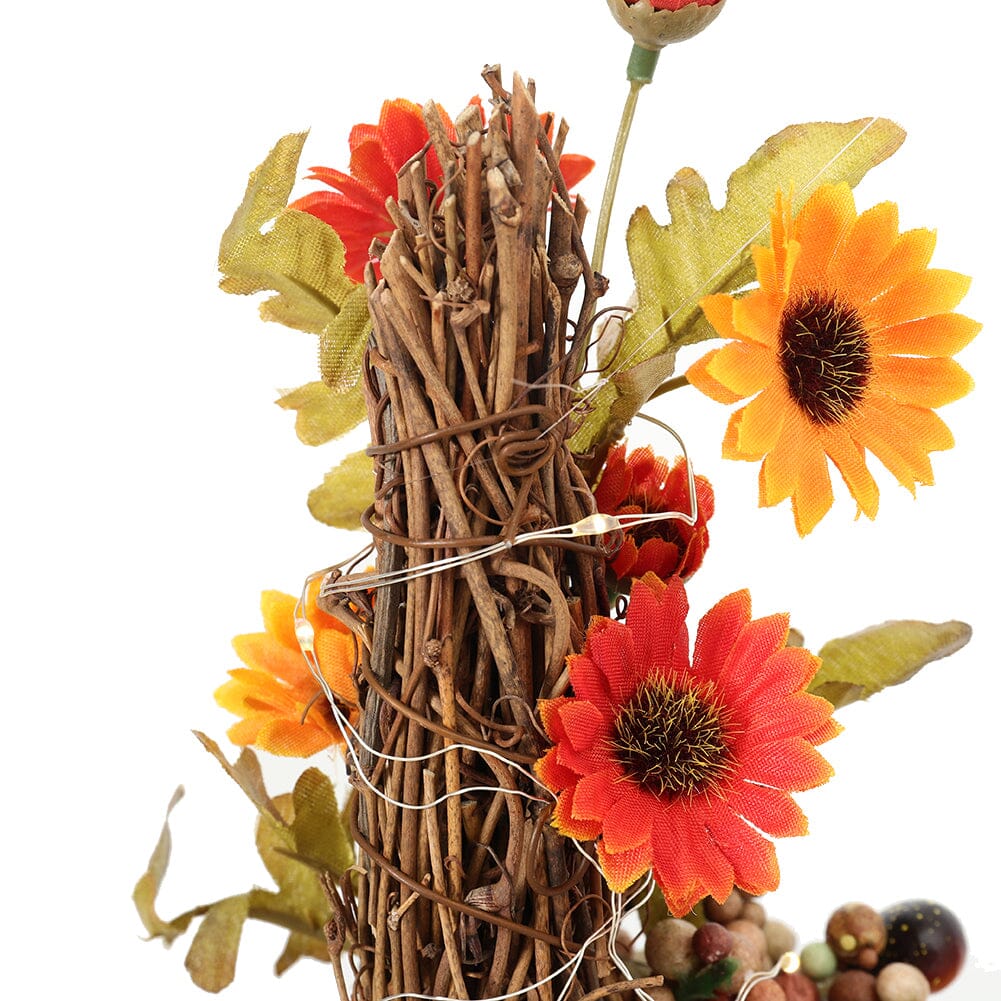 Autumn Sunflower & Chrysanthemum Wreath with Copper Wire Lights – 35cm Harvest Hanging Decor Living and Home 