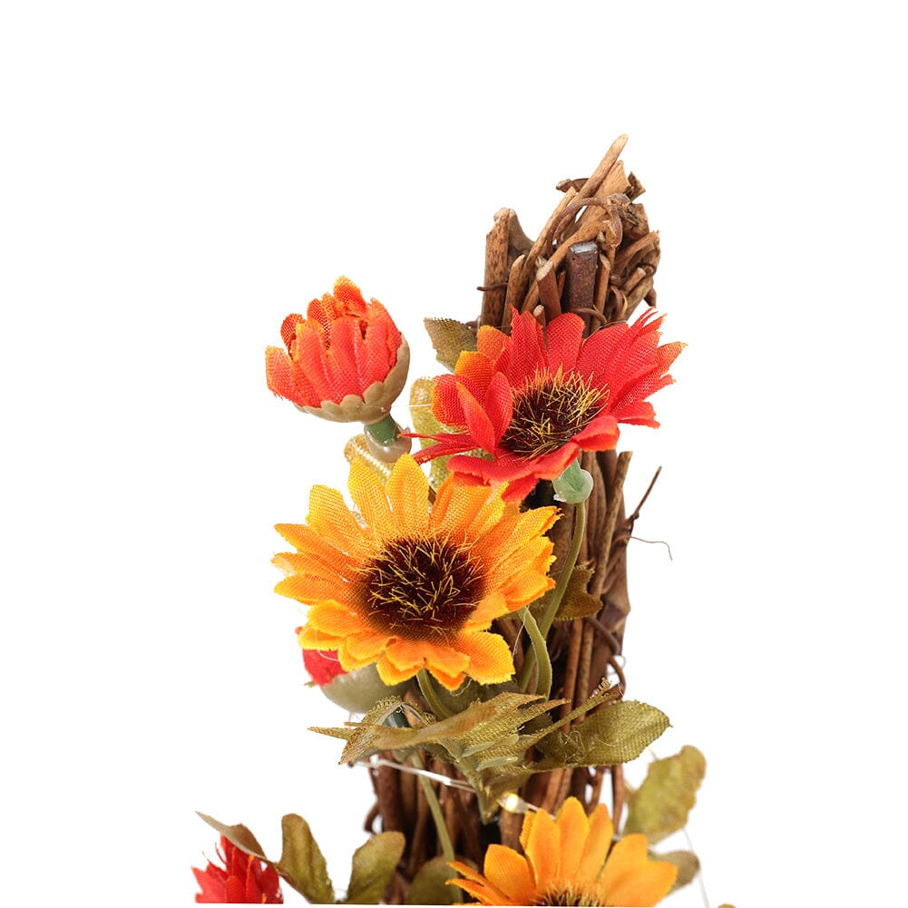 Autumn Sunflower & Chrysanthemum Wreath with Copper Wire Lights – 35cm Harvest Hanging Decor Living and Home 