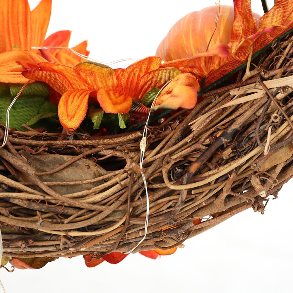 Autumn Sunflower & Chrysanthemum Wreath with Copper Wire Lights – 35cm Harvest Hanging Decor Living and Home 