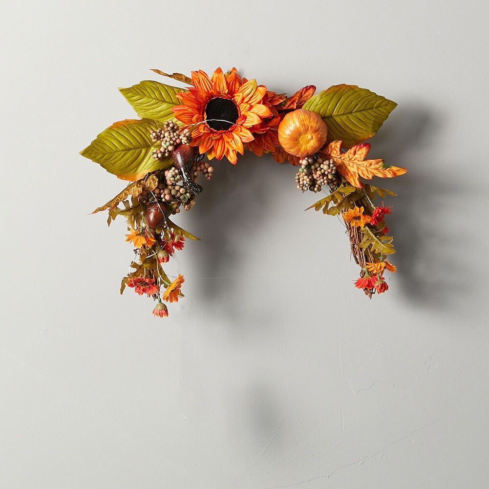Autumn Sunflower & Chrysanthemum Wreath with Copper Wire Lights – 35cm Harvest Hanging Decor Living and Home 