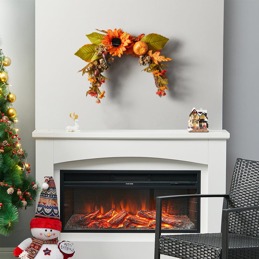 Autumn Sunflower & Chrysanthemum Wreath with Copper Wire Lights – 35cm Harvest Hanging Decor Living and Home 