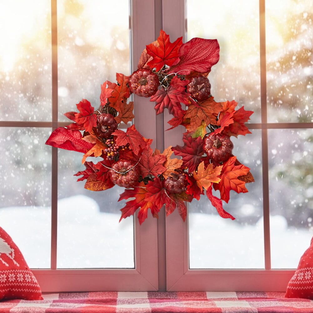 Fall Maple Leaf Pumpkin Wreath Artificial Wreath Front Door Decoration Living and Home 