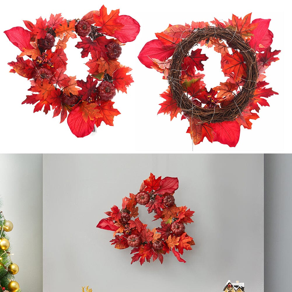 Fall Maple Leaf Pumpkin Wreath Artificial Wreath Front Door Decoration Living and Home 