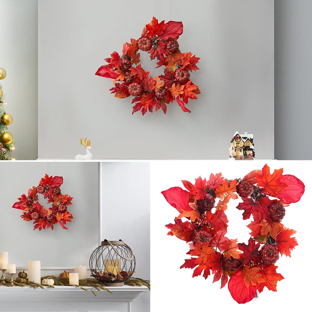Fall Maple Leaf Pumpkin Wreath Artificial Wreath Front Door Decoration Living and Home 