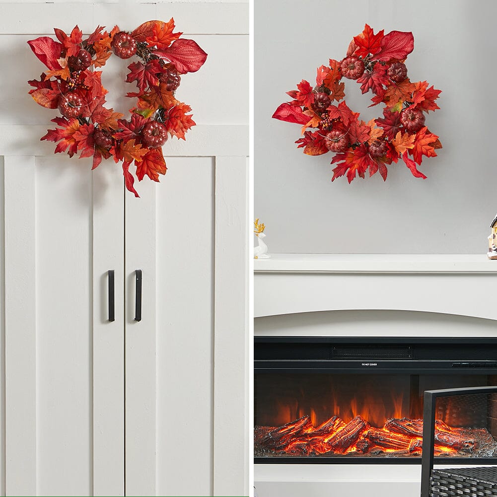 Fall Maple Leaf Pumpkin Wreath Artificial Wreath Front Door Decoration Living and Home 