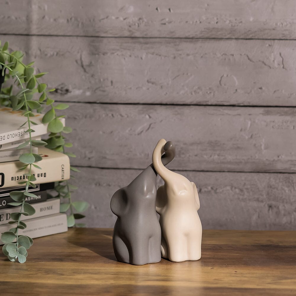 Set of 2 Ceramic Couple Elephant Statue Figurine Ornaments Living and Home 