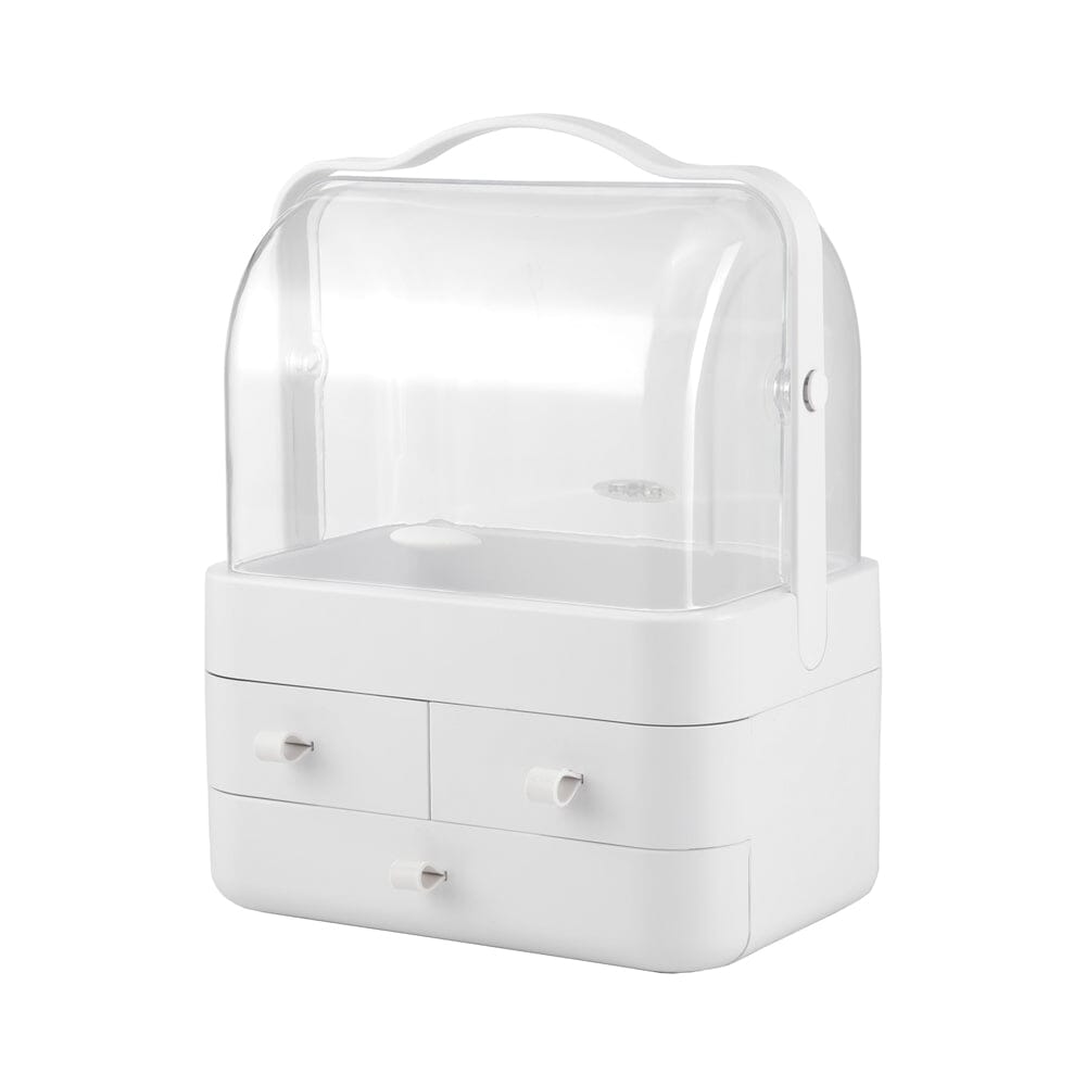 White Portable Dustproof Makeup Storage Box Makeup Organizers Living and Home 26.5cm W x 18.2cm D x 34.7cm H 