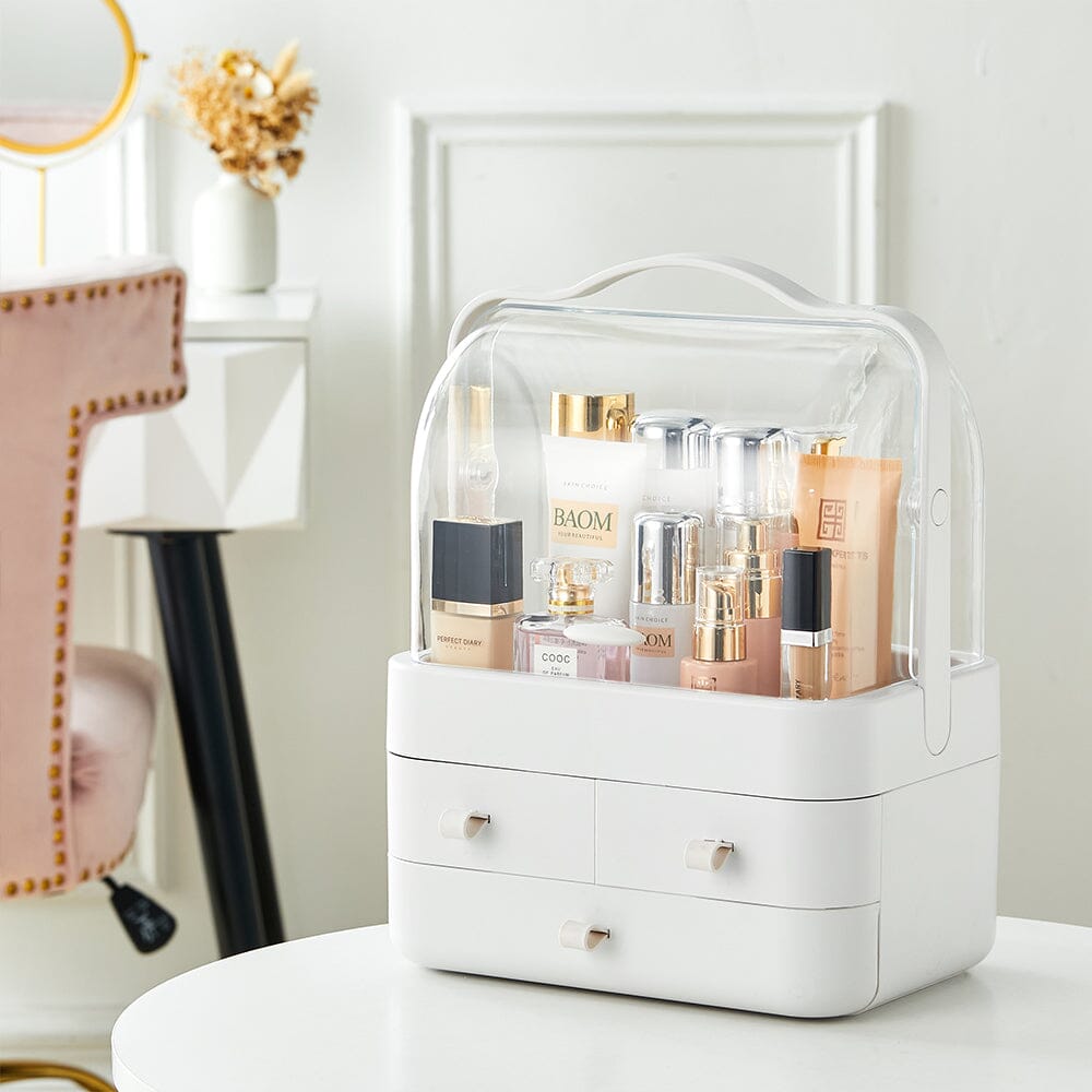 White Portable Dustproof Makeup Storage Box Makeup Organizers Living and Home 29.8cm W x 20.4cm D x 39.5cm H 