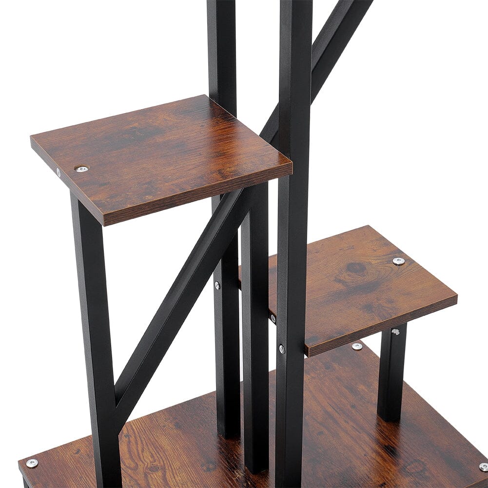 Heart-Shaped 2-Piece Multi-Tier Plant Stand Set Black Frame Vintage Wood Top Living and Home 