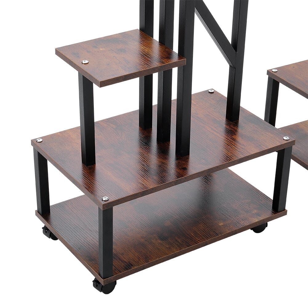 Heart-Shaped 2-Piece Multi-Tier Plant Stand Set Black Frame Vintage Wood Top Living and Home 