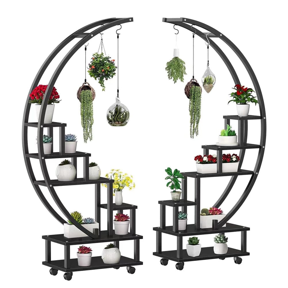 2pcs Half-Moon-Shaped Plant Stand Display Shelf with Wheels Plant Stands & Shelves Living and Home 