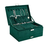 3-Tier Dark Green Velvet Jewellery Box with Lock Jewellery Boxes Living and Home 