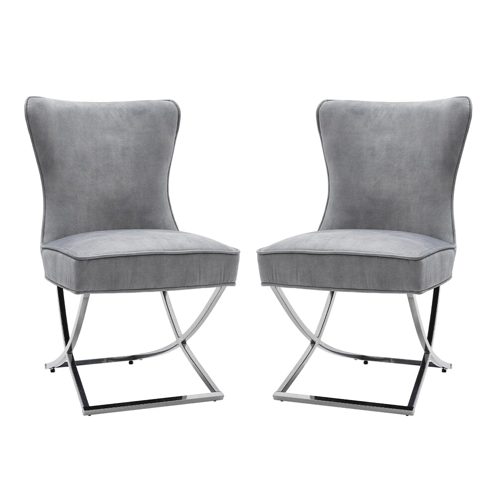 Set of 2 Beige High Back Dining Chairs with velvet Upholstered Dining Chairs Living and Home 