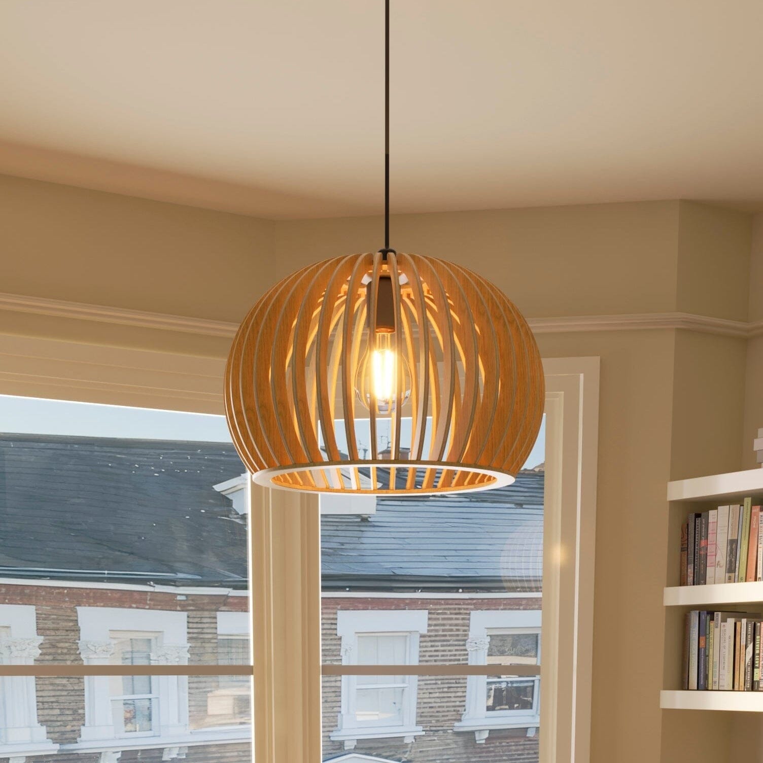 Shadome-Lightsin Natural Wood Pumpkin Pendant Light Eco Friendly Rustic Hanging Lamp for Home Decor Lightsin UK 