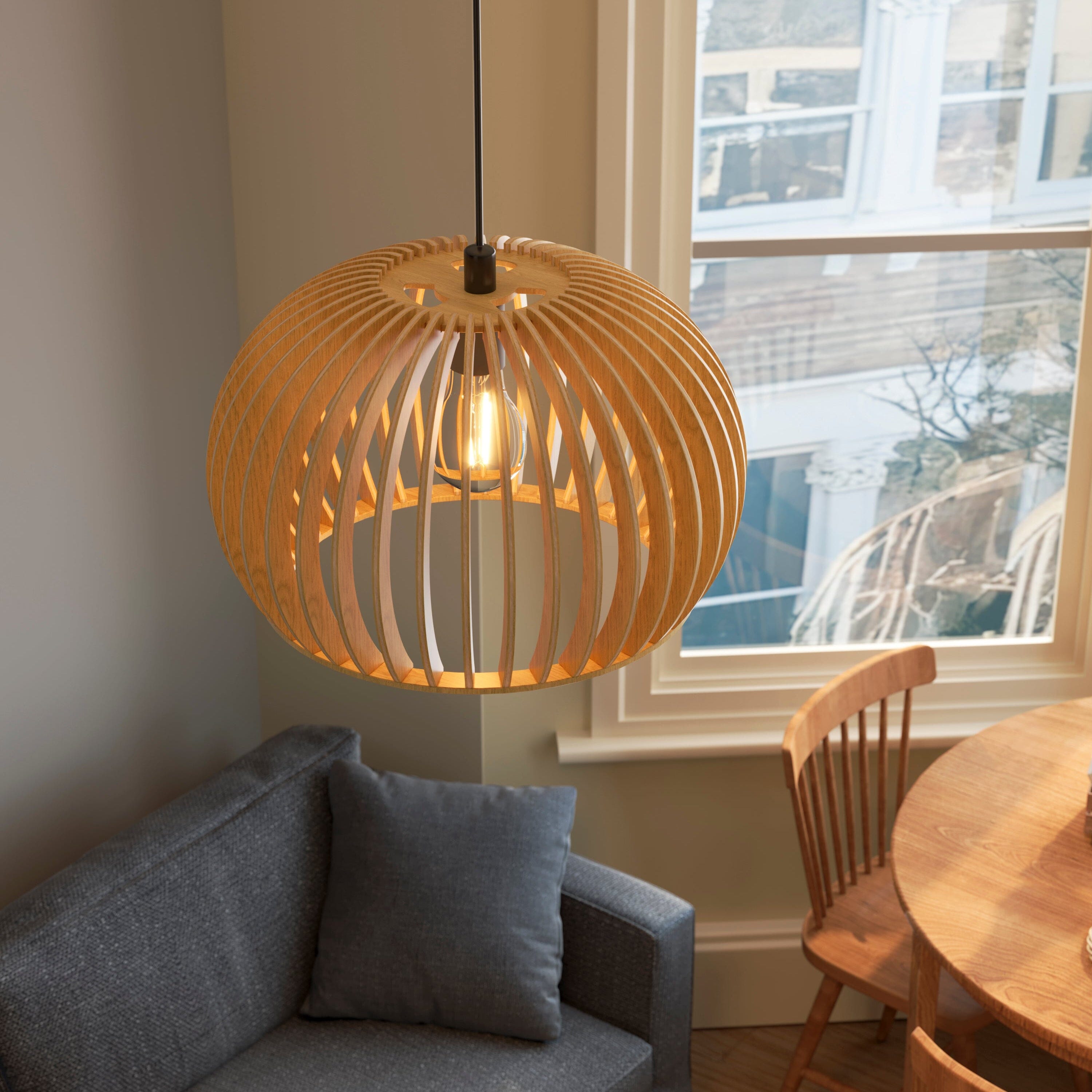 Shadome-Lightsin Natural Wood Pumpkin Pendant Light Eco Friendly Rustic Hanging Lamp for Home Decor Lightsin UK 