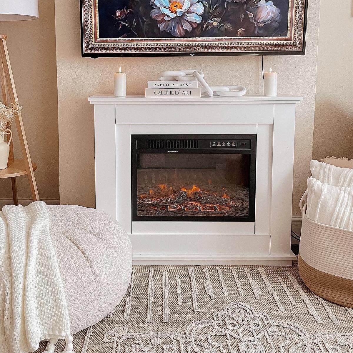 Smallbee Elegant 39-Inch Freestanding Electric Fireplace Suite with Wooden Mantel Smallbee UK 