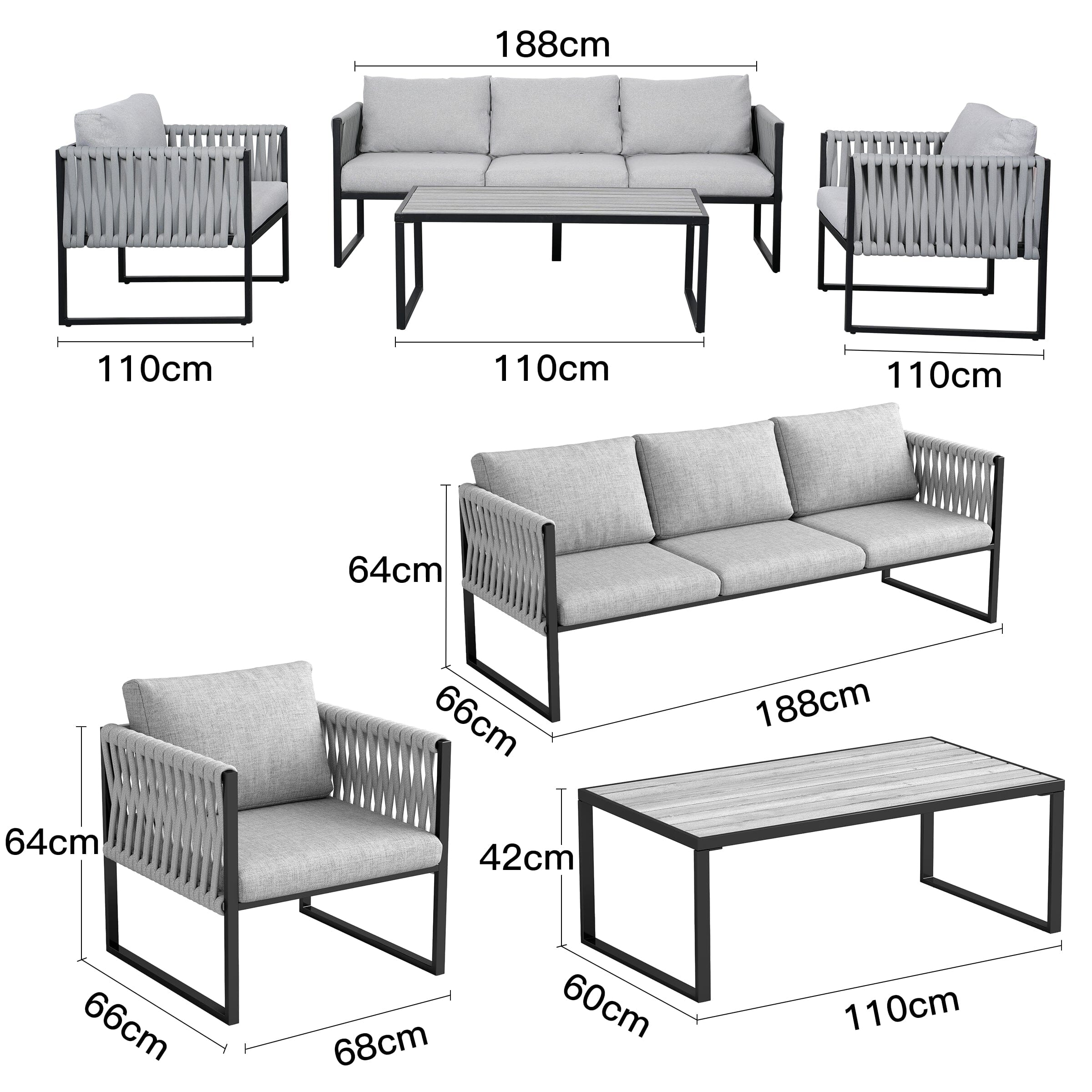 4 Piece Outdoor Garden Sofa Set with Rope Detailing and Sturdy Metal Frame Living and Home 