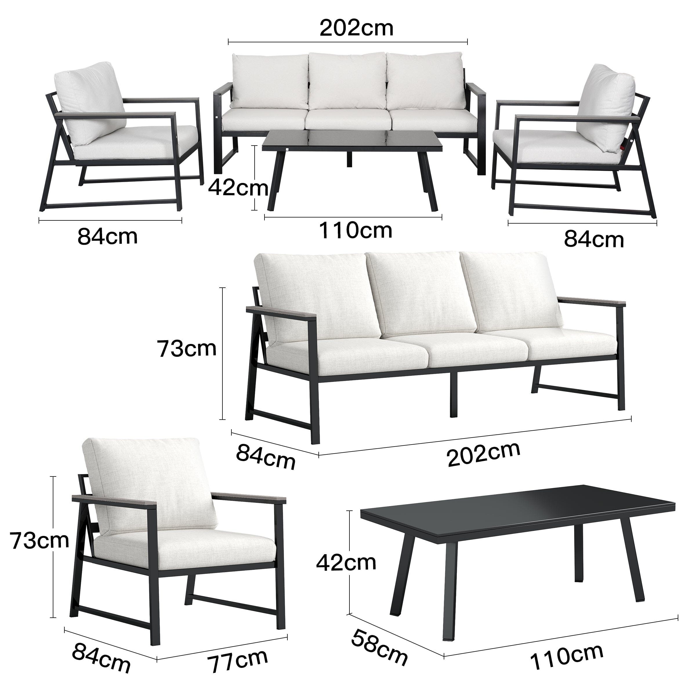 4 Piece Aluminium Outdoor Sofa Set with Glass Table Garden Furniture Living and Home 