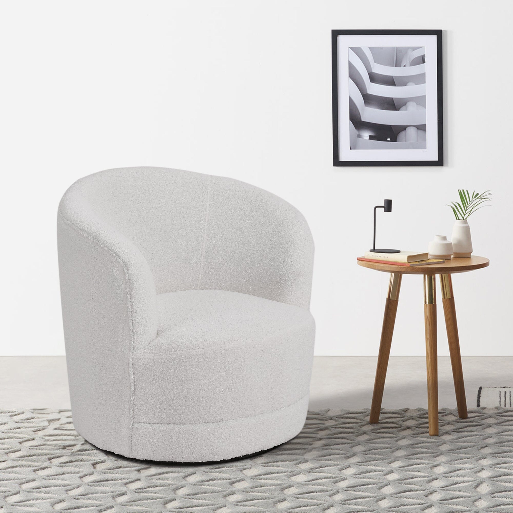 80cm Wide White Faux Fur Accent Swivel Tub Chair Tub Chairs Living and Home 