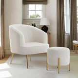 Teddy Boucle Fabric White Tub Chair and Footstool Set Tub Chairs Living and Home 