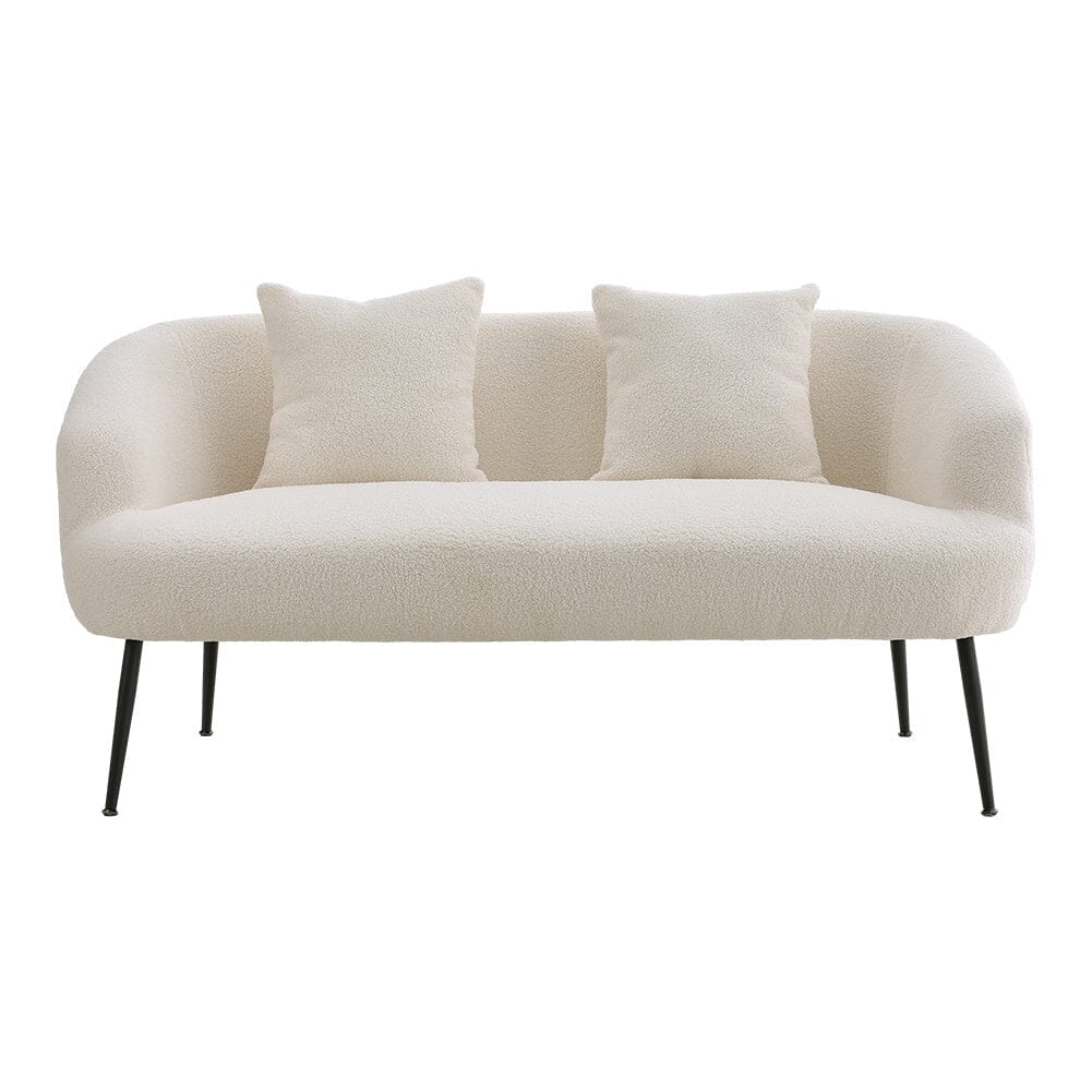 140cm White 2 Seater Sofa Teddy Fabric Loveseat with Metal Legs 2 Seater Sofas Living and Home 