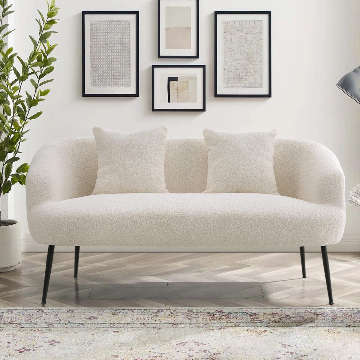 140cm White 2 Seater Sofa Teddy Fabric Loveseat with Metal Legs 2 Seater Sofas Living and Home 