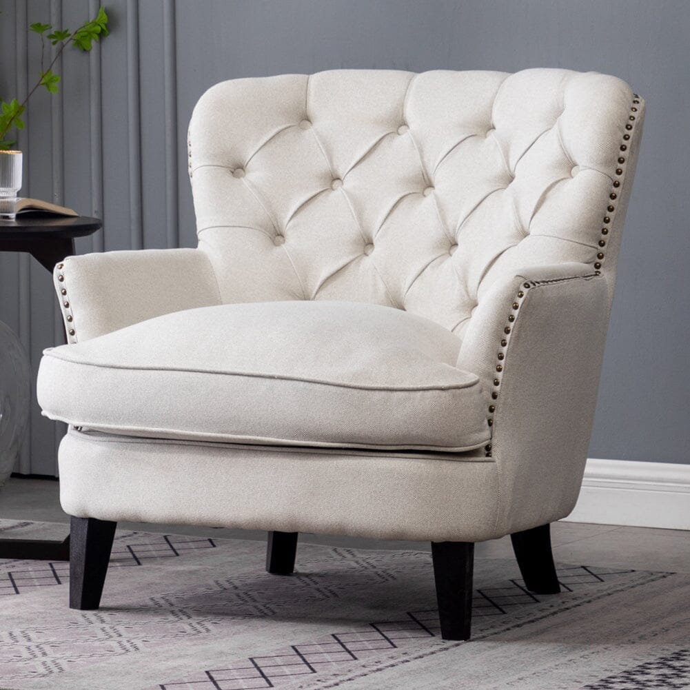 ‍Modern Beige Club Chair Button Tufted Accent Chair (100% off) Living and Home Beige 
