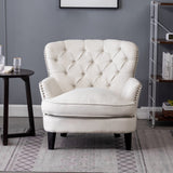Modern Beige Club Chair Button Tufted Accent Chair Wingback Chairs Living and Home 