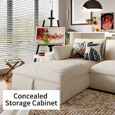 Cottonfy Creamy Tofu Block Pullout Sofa Bed with Storage Living and Home 