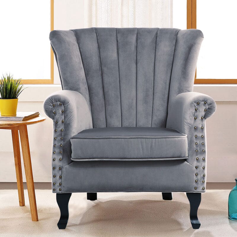 Blue Velvet Wingback Chair Upholstered Armchair Wingback Chairs Living and Home Grey 