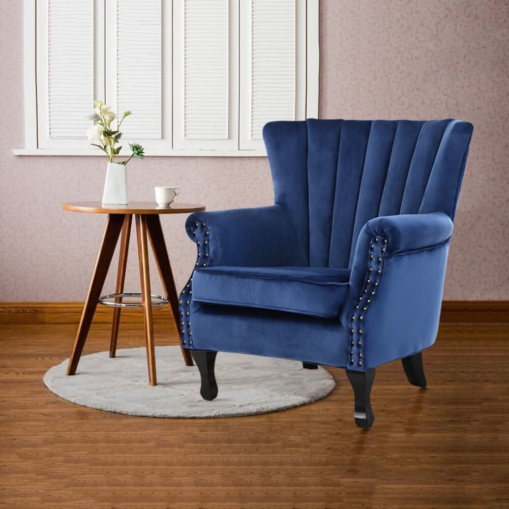 WineRed Blue Velvet Wingback Chair Upholstered Armchair