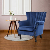 Blue and white wingback chair discount