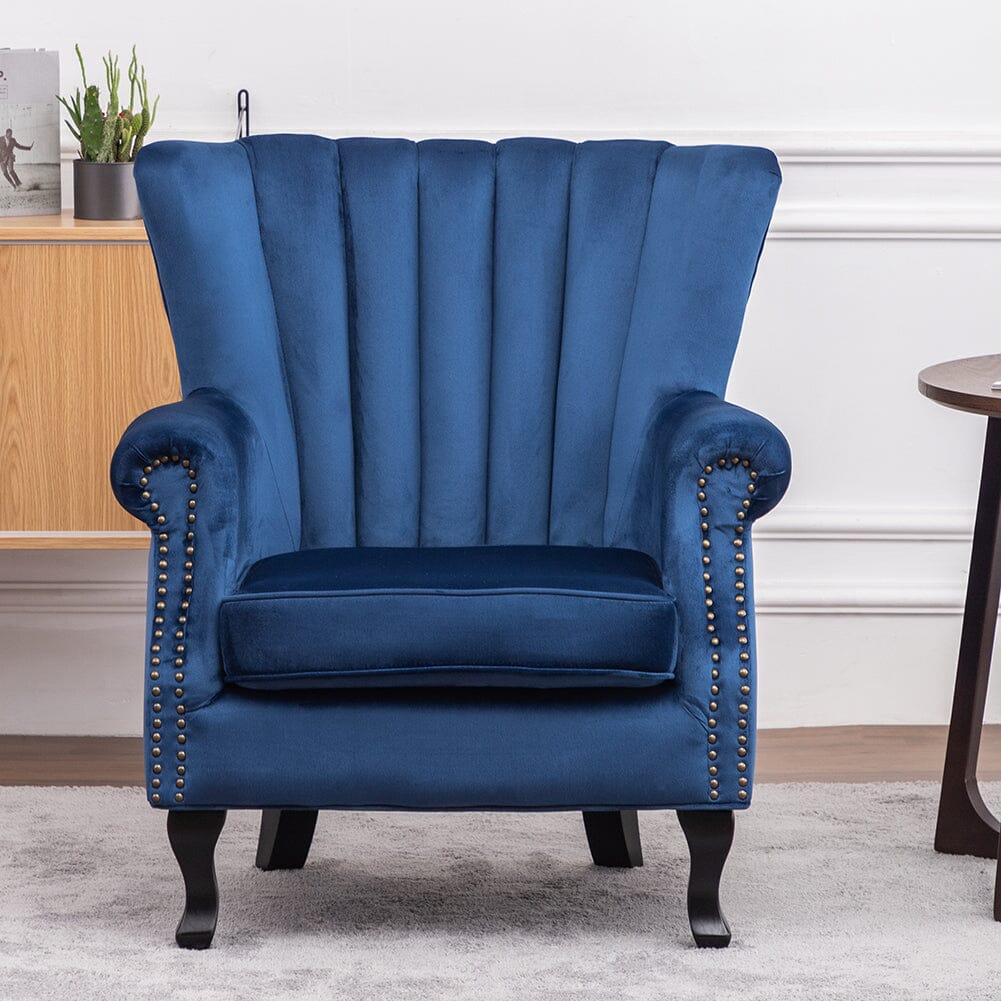 Blue Velvet Wingback Chair Upholstered Armchair Living and Home