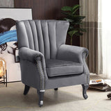 Green Velvet Upholstered Wingback Chair Thick Padded Armchair Wingback Chairs Living and Home Grey 